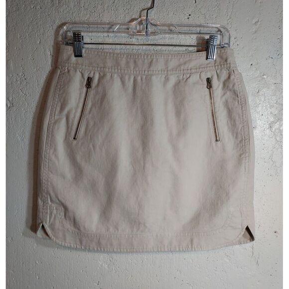 J Crew Zip Pocket Canvas Cotton‎ Linen Mini Skirt Stone Beige Sz 2 - Picture 1 of 9